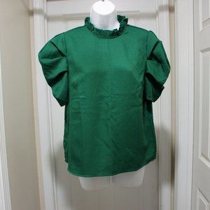 Green Ruffle Collar Puff Sleeve Top